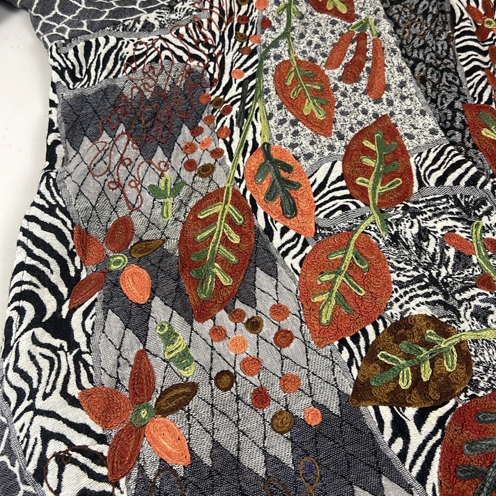 Soft Surroundings Jacket Cardigan Size L/XL Embroidered Open Front Animal Leaf - Picture 9 of 16